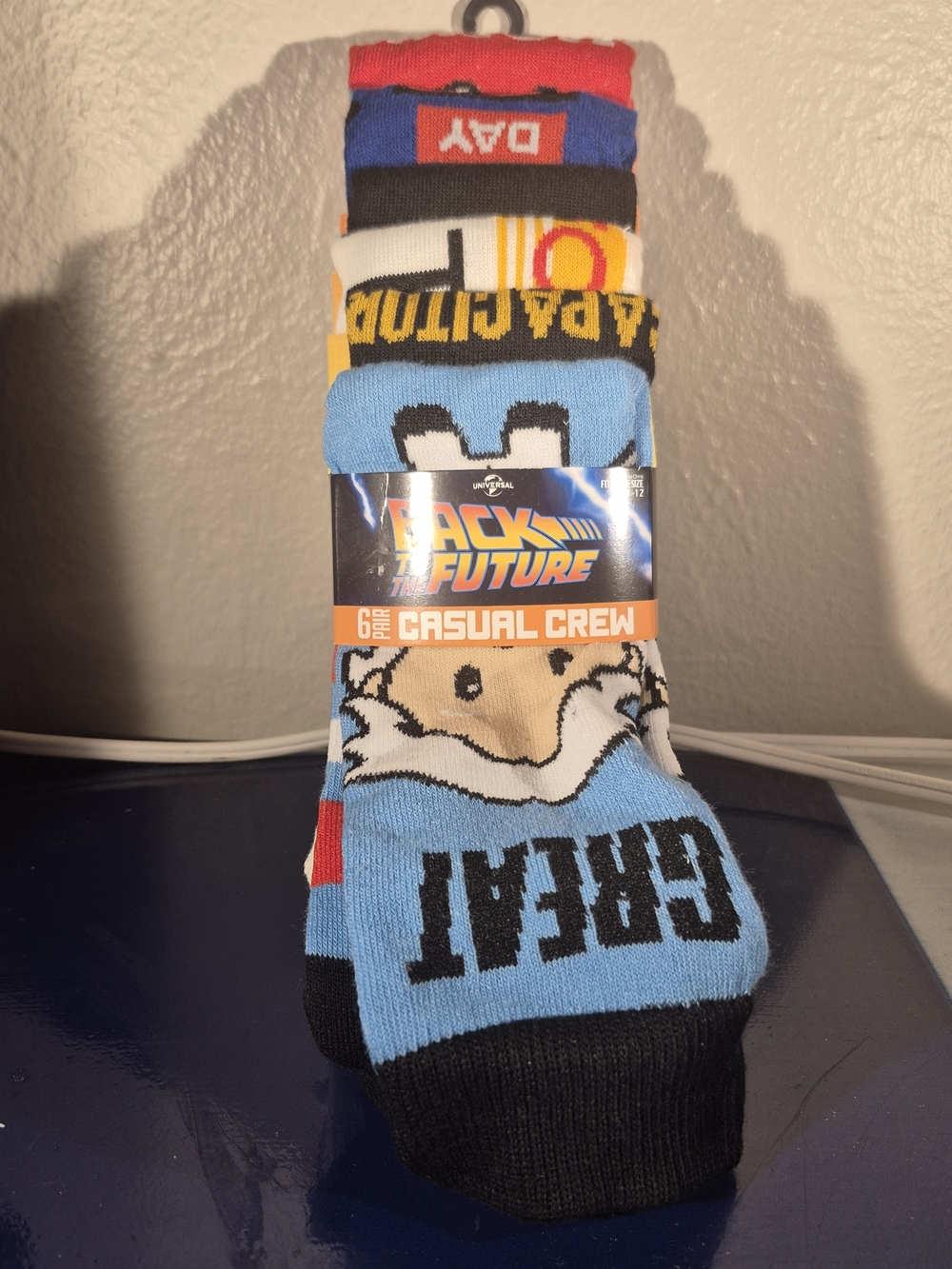 Universal Back to the Future Casual Crew Socks - Blue, Black, Red, White, Yellow